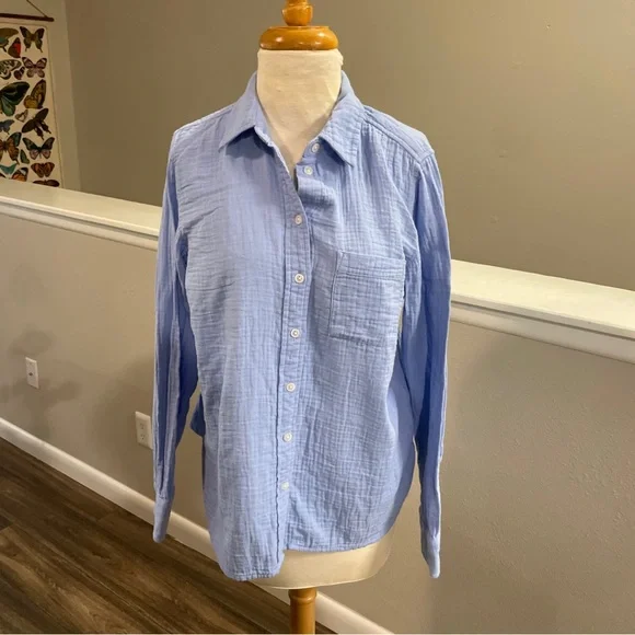 J.Crew Blue Cotton Gauze Button Down Shirt Size Small - Picture 2 of 11